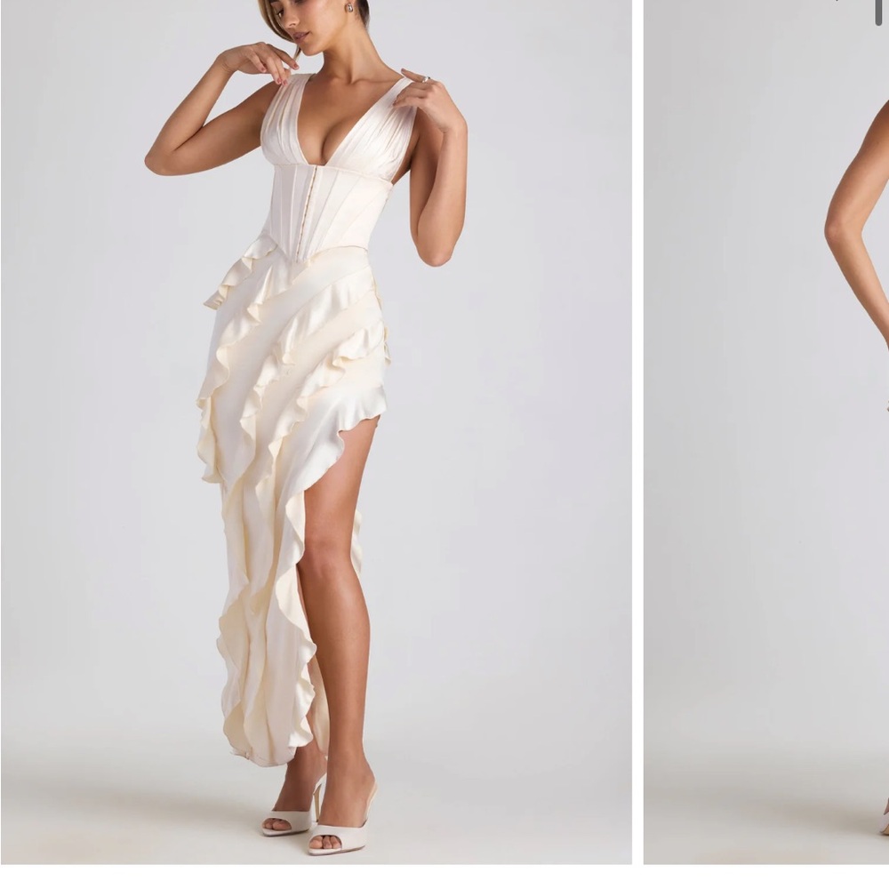 Oh Polly Cream Ruffled Maxi Dress